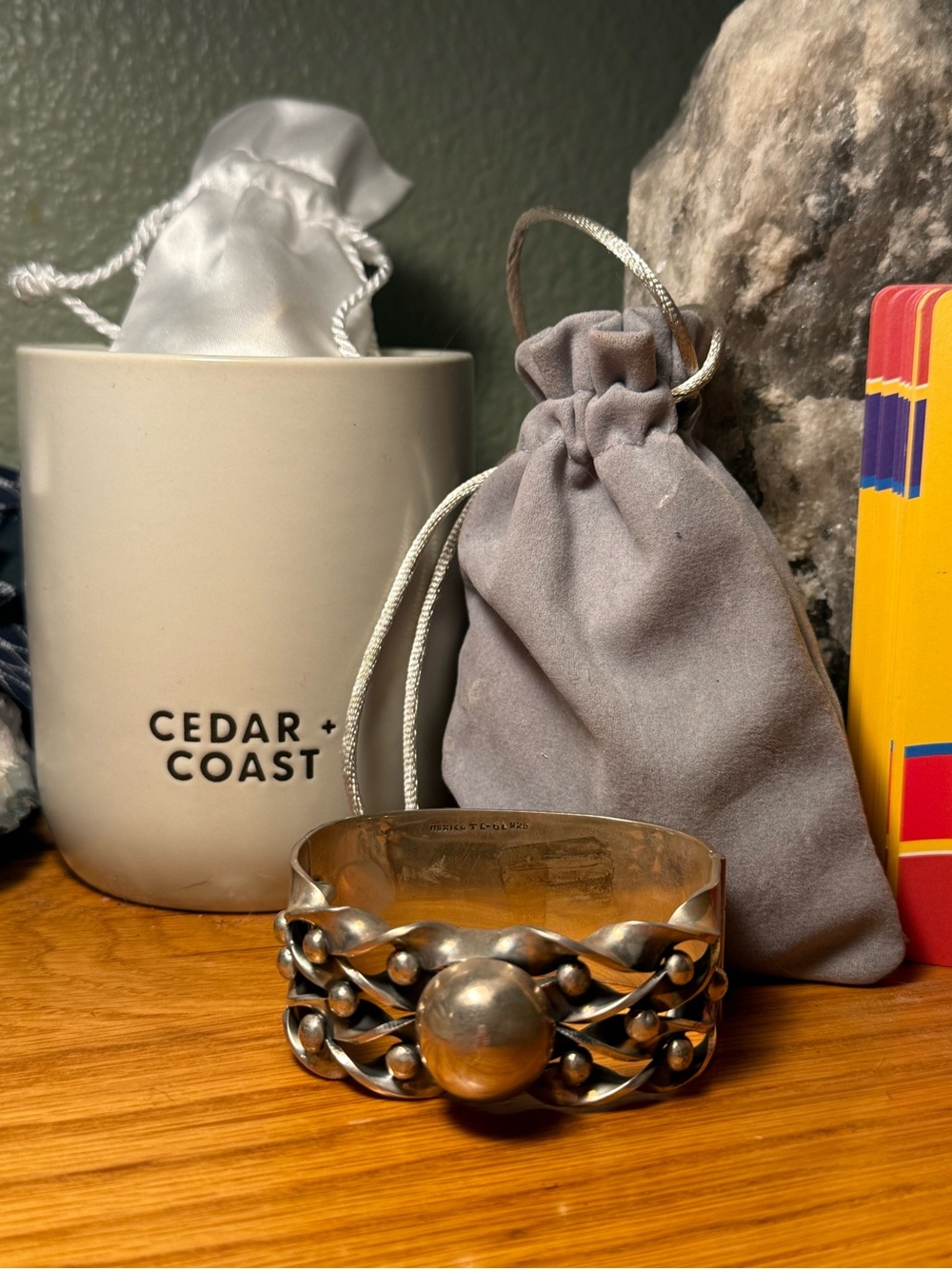Silver Chunky Cuff Bracelet - Bold Center Orb 90g